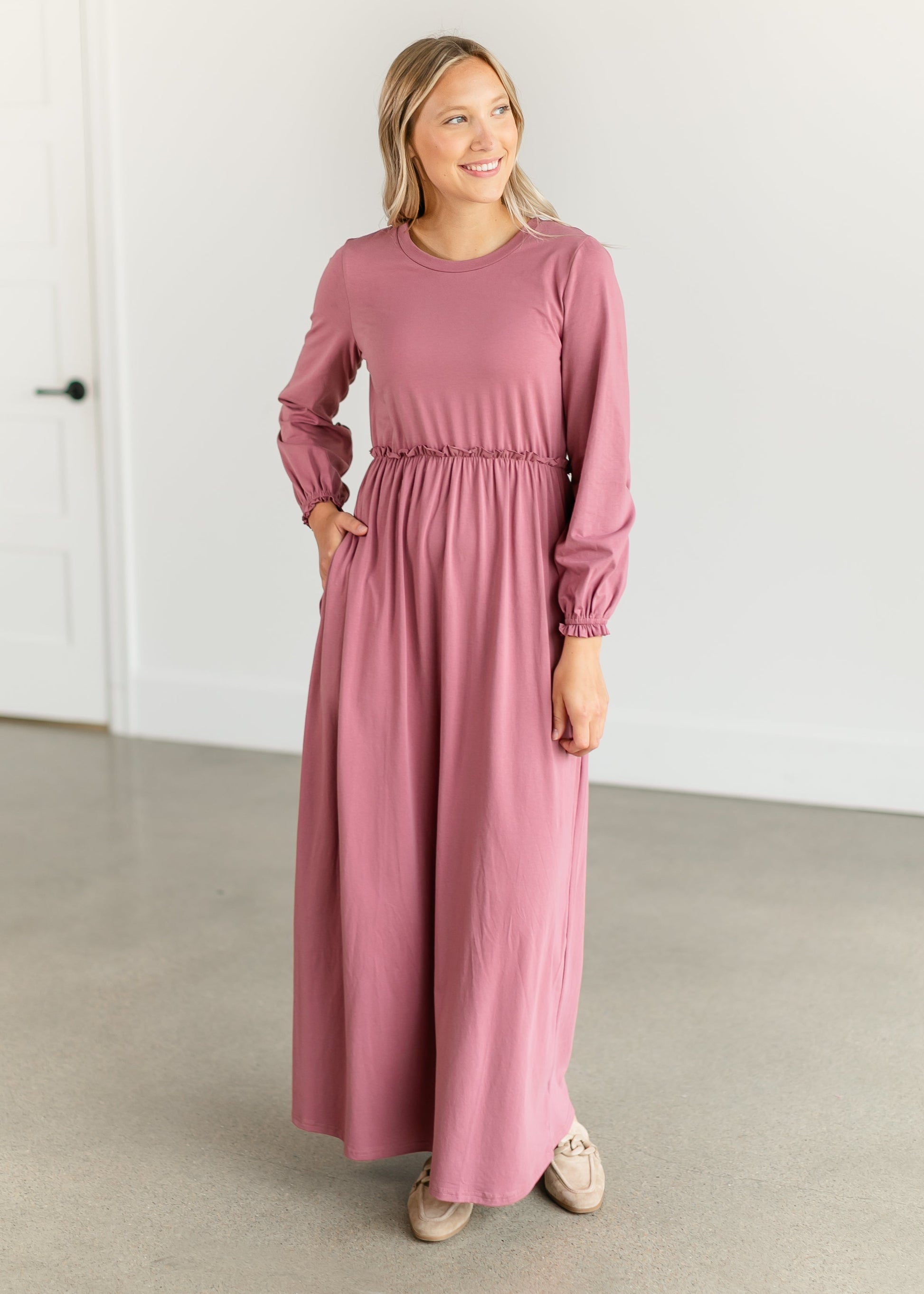 Brie Long Sleeve Maxi Dress IC Dresses Mauve / XS