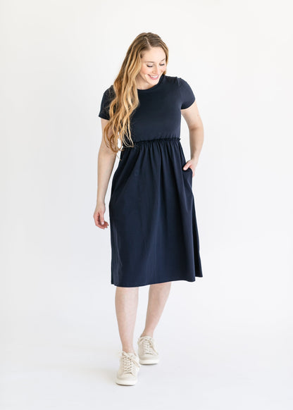 Brie Short Sleeve Midi Dress IC Dresses Navy / XS