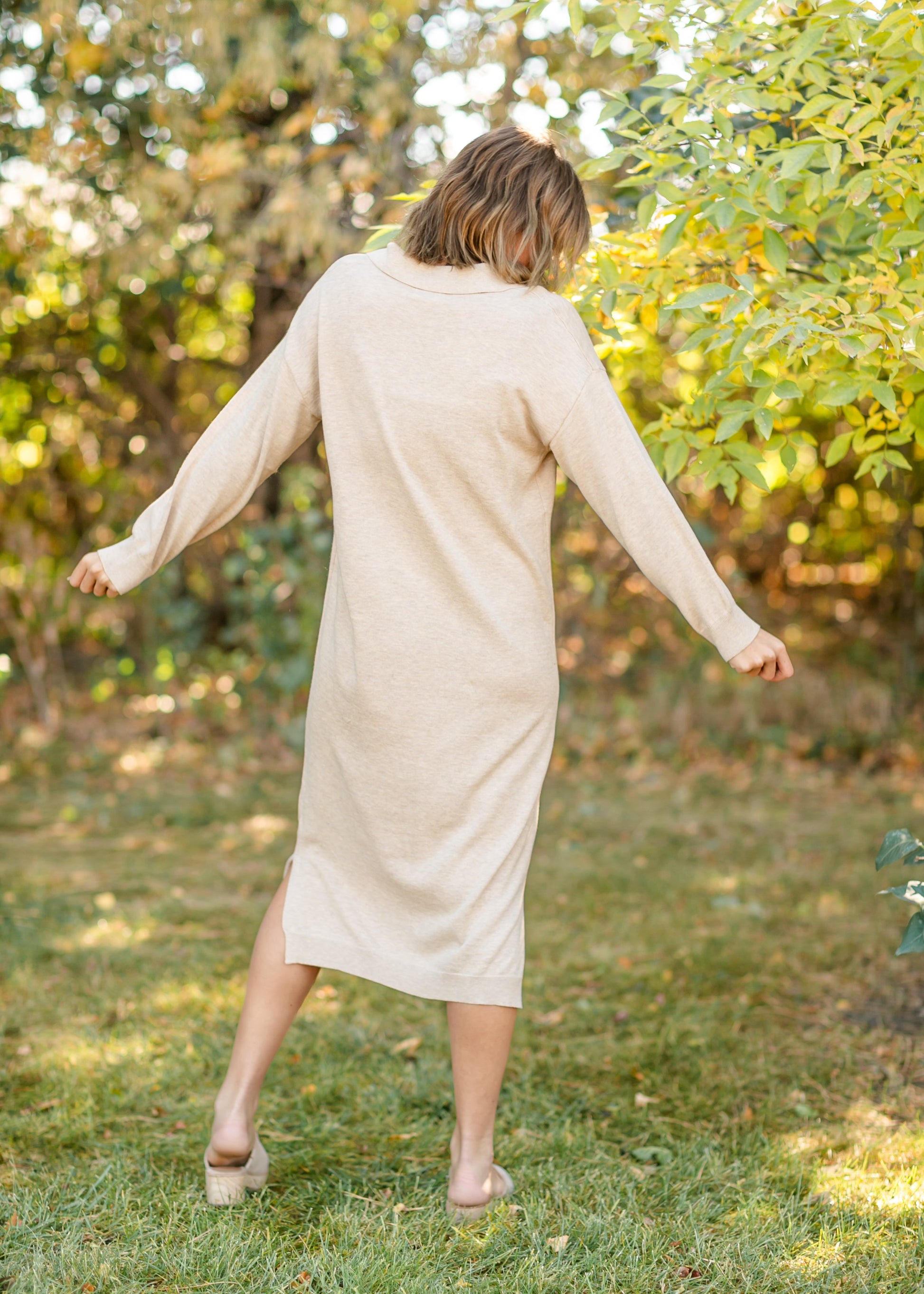 knit polo maxi dress Wholesale Ribbed Knit Polo Maxi Dress Long Sleeve Fitted Sweater for your store