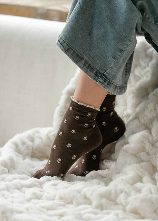 Brown Crew Floral Cotton Sock Accessory