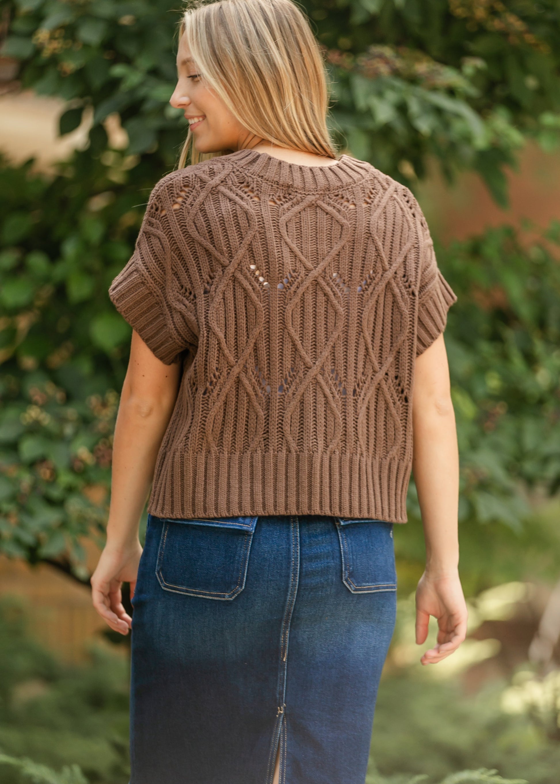 Brown Crochet Dolman Sleeve Top FF Tops