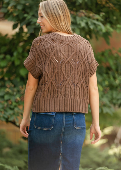 Brown Crochet Dolman Sleeve Top FF Tops