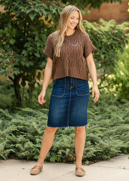 Brown Crochet Dolman Sleeve Top FF Tops