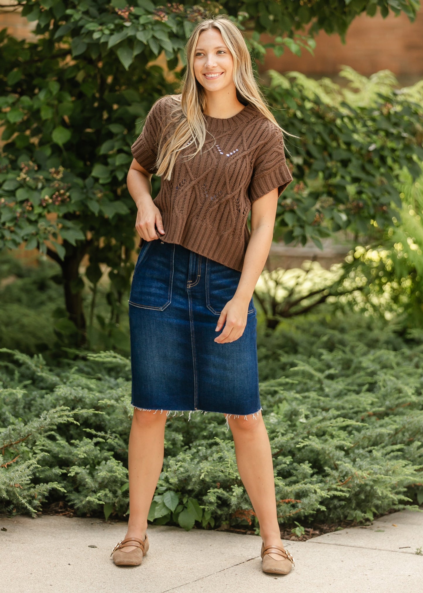 Brown Crochet Dolman Sleeve Top FF Tops