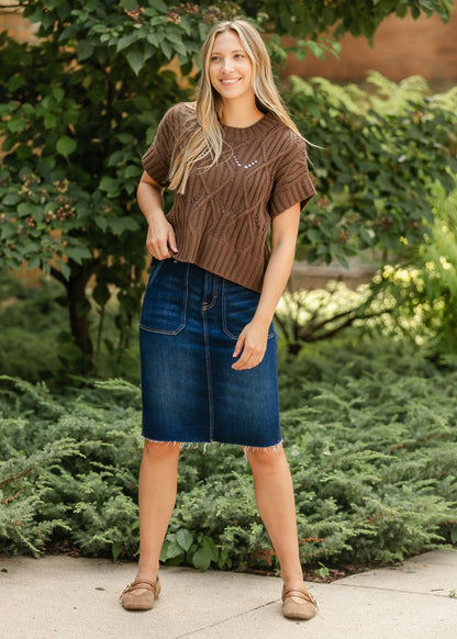 Brown Crochet Dolman Sleeve Top FF Tops