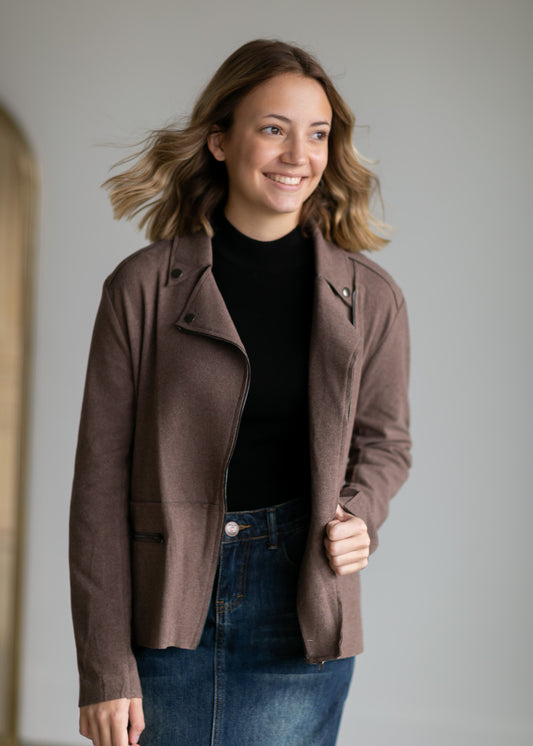 Brown Full Zip Moto Jacket - FINAL SALE FF Tops