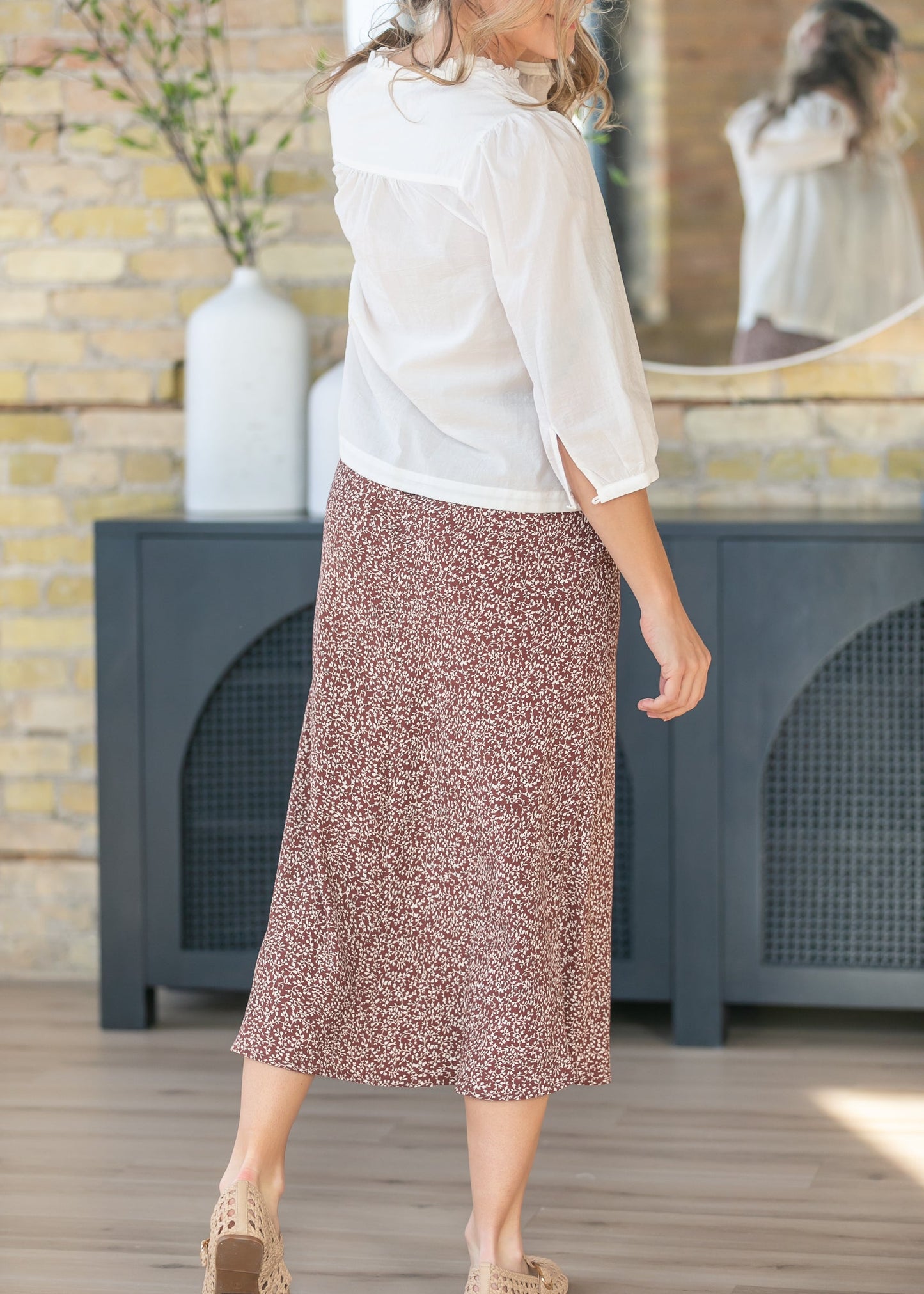 Brown June Floral Print Maxi Skirt FF Skirts