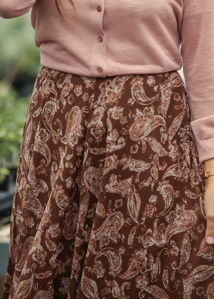 Brown Paisley Print Maxi Skirt FF Skirts