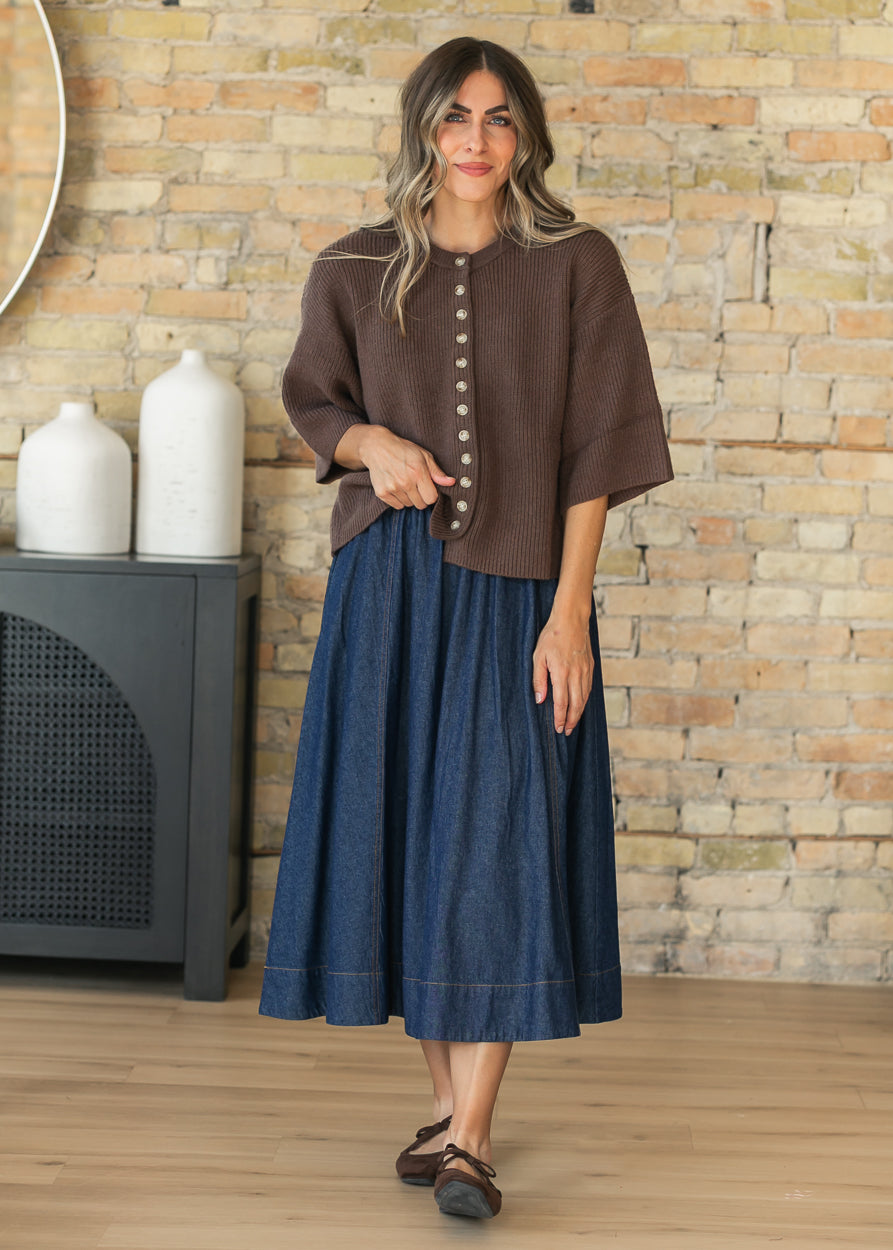 Brown Short Sleeve Knit Cardigan FF Tops