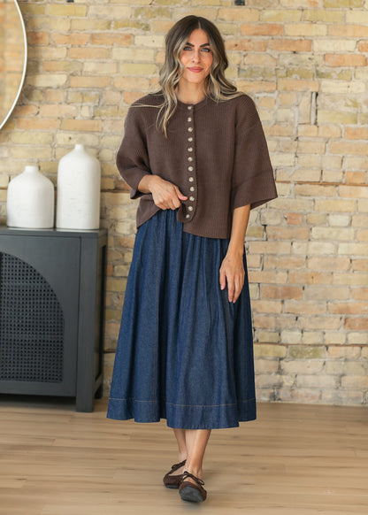 Brown Short Sleeve Knit Cardigan FF Tops