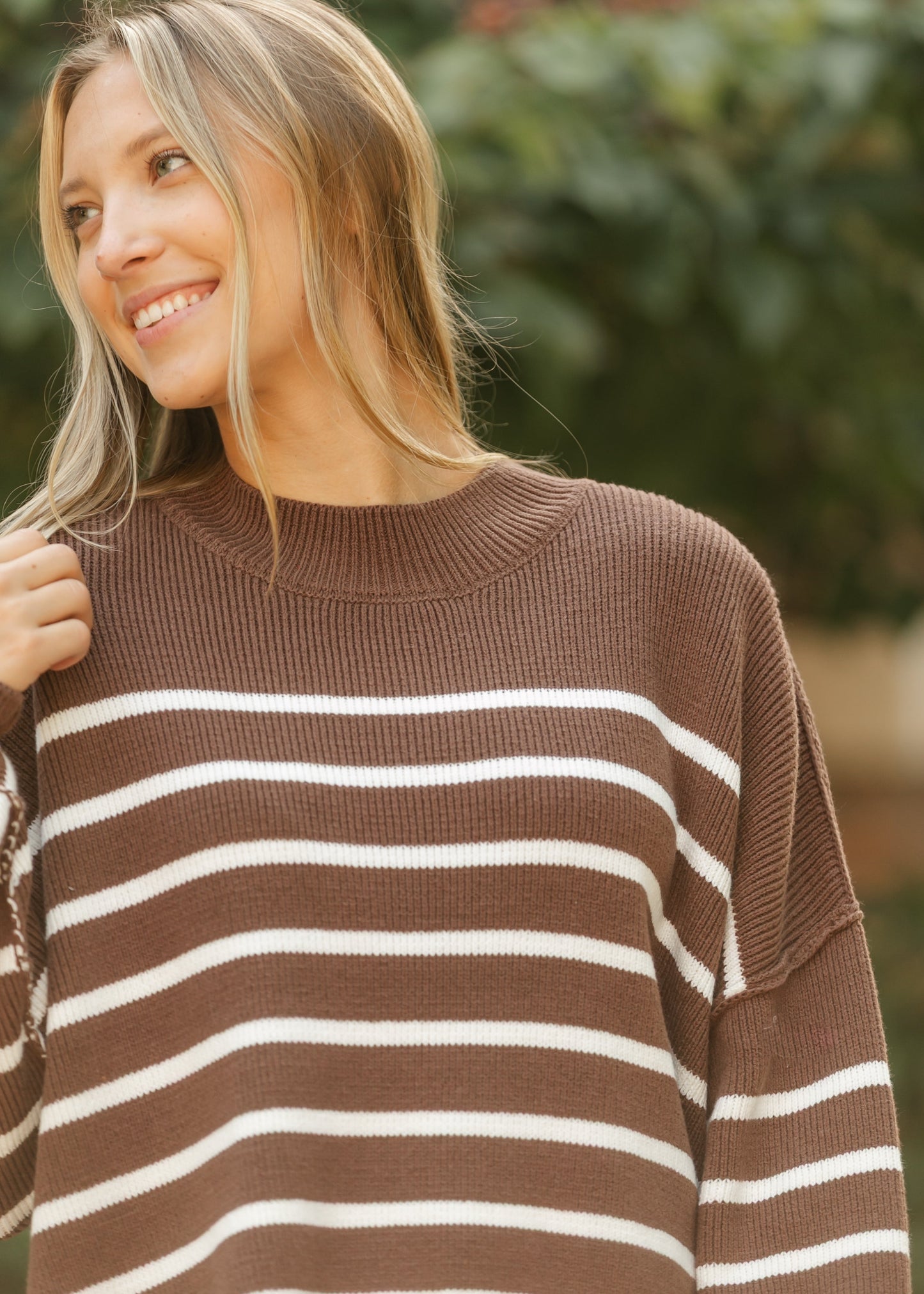 Brown Striped Crewneck Top FF Tops