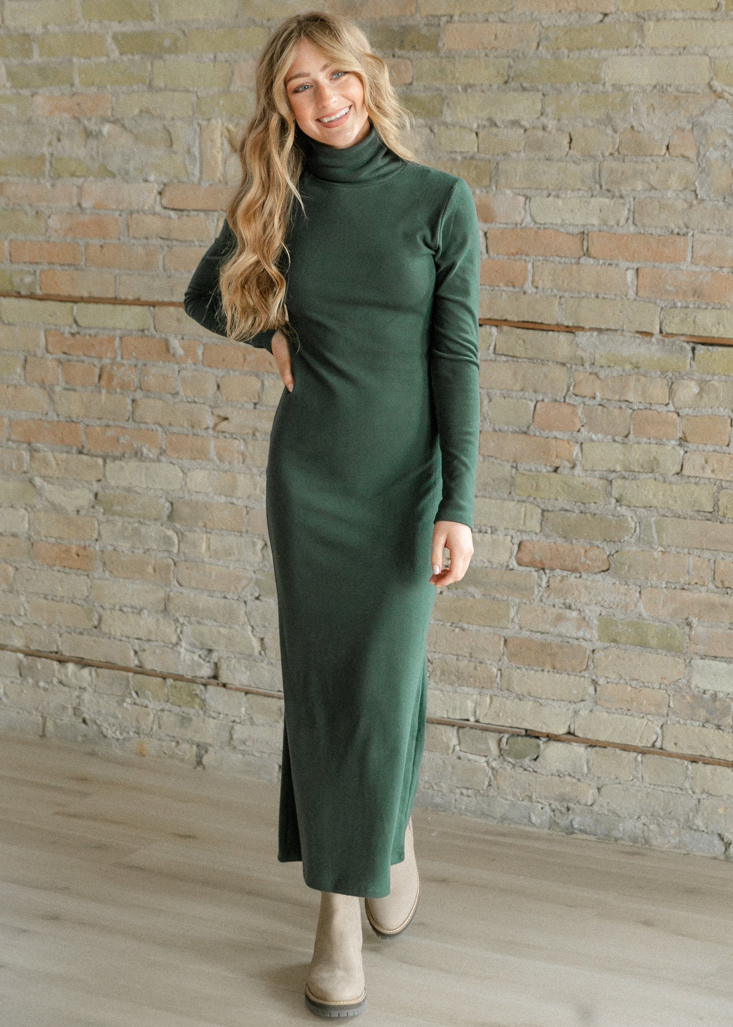 Brushed Rib Turtle Neck Maxi Dress FF Dresses