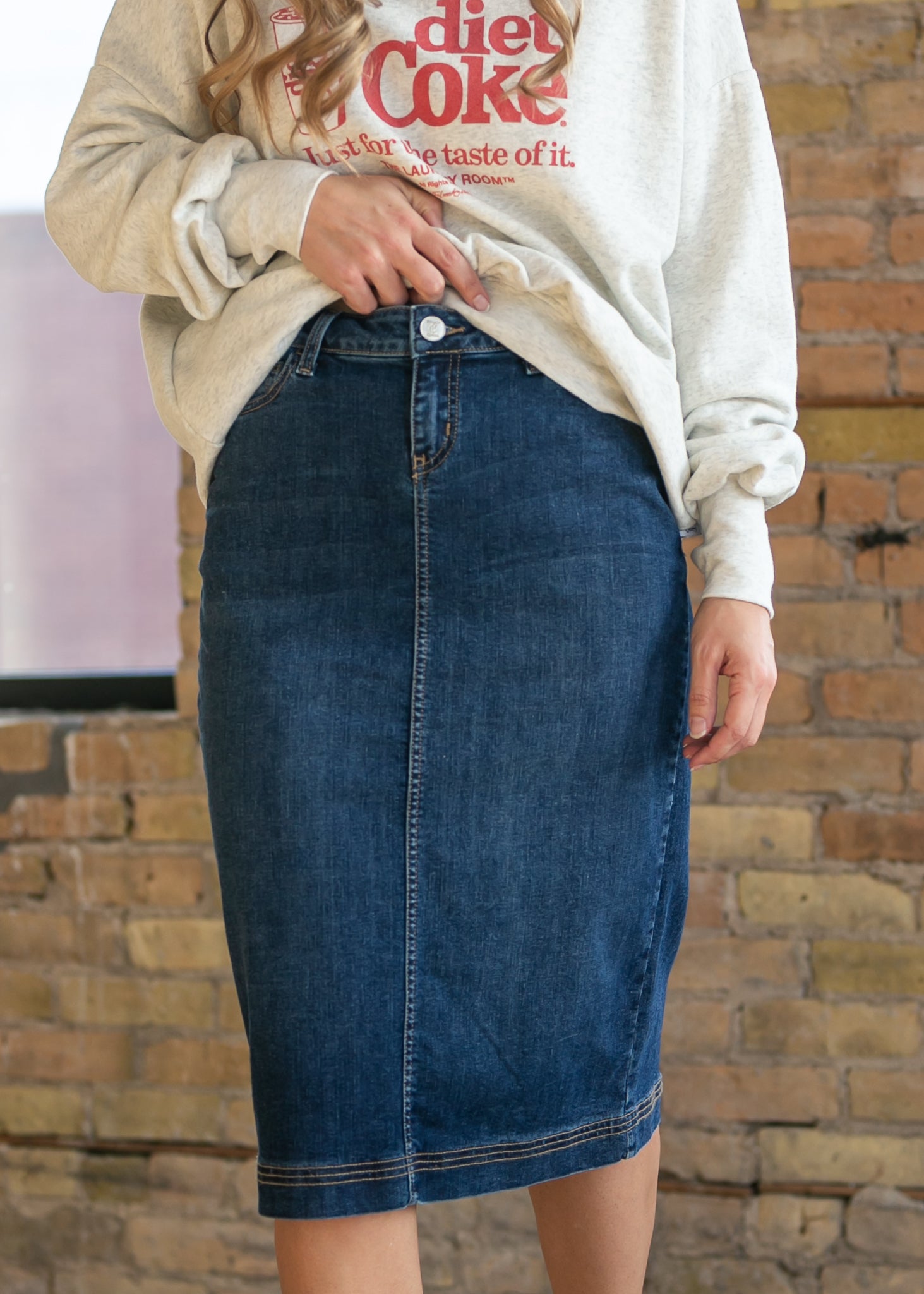 Bryn Dark Wash Denim Midi Skirt IC Skirts