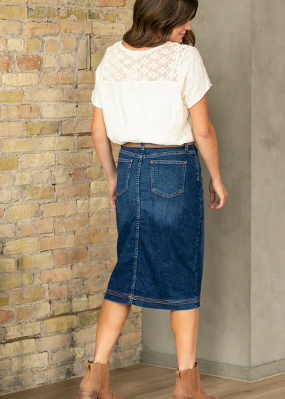 Bryn Dark Wash Denim Midi Skirt IC Skirts