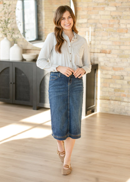 Bryn Dark Wash Denim Midi Skirt IC Skirts