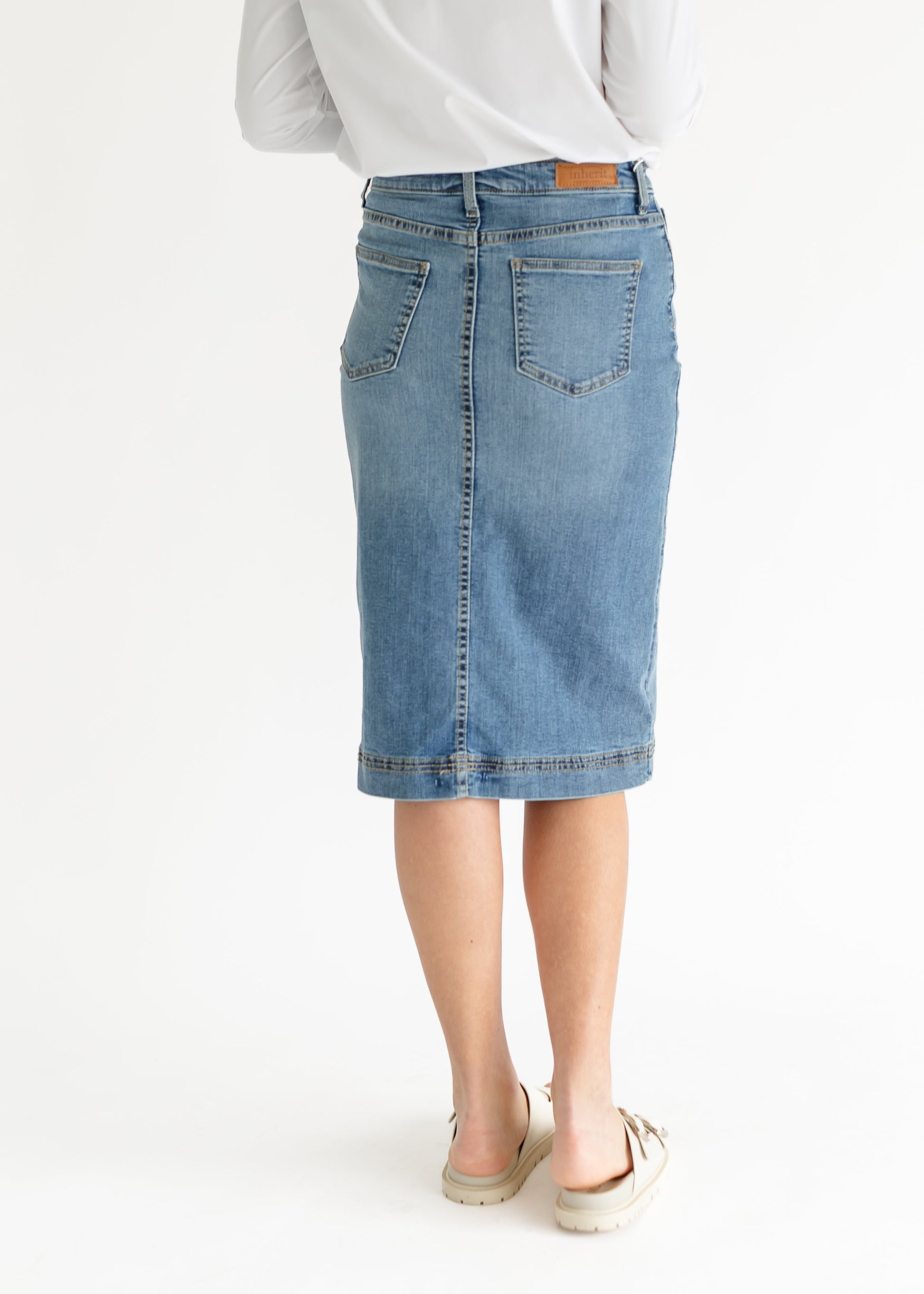 Bryn Light Wash Denim Midi Skirt IC Skirts