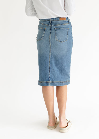 Bryn Light Wash Denim Midi Skirt IC Skirts