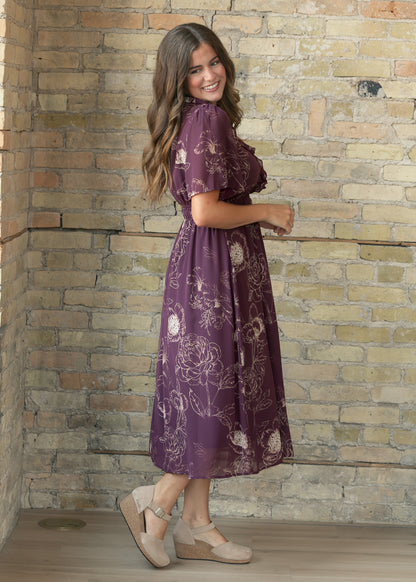 Burgundy Woven Midi Dress FF Dresses