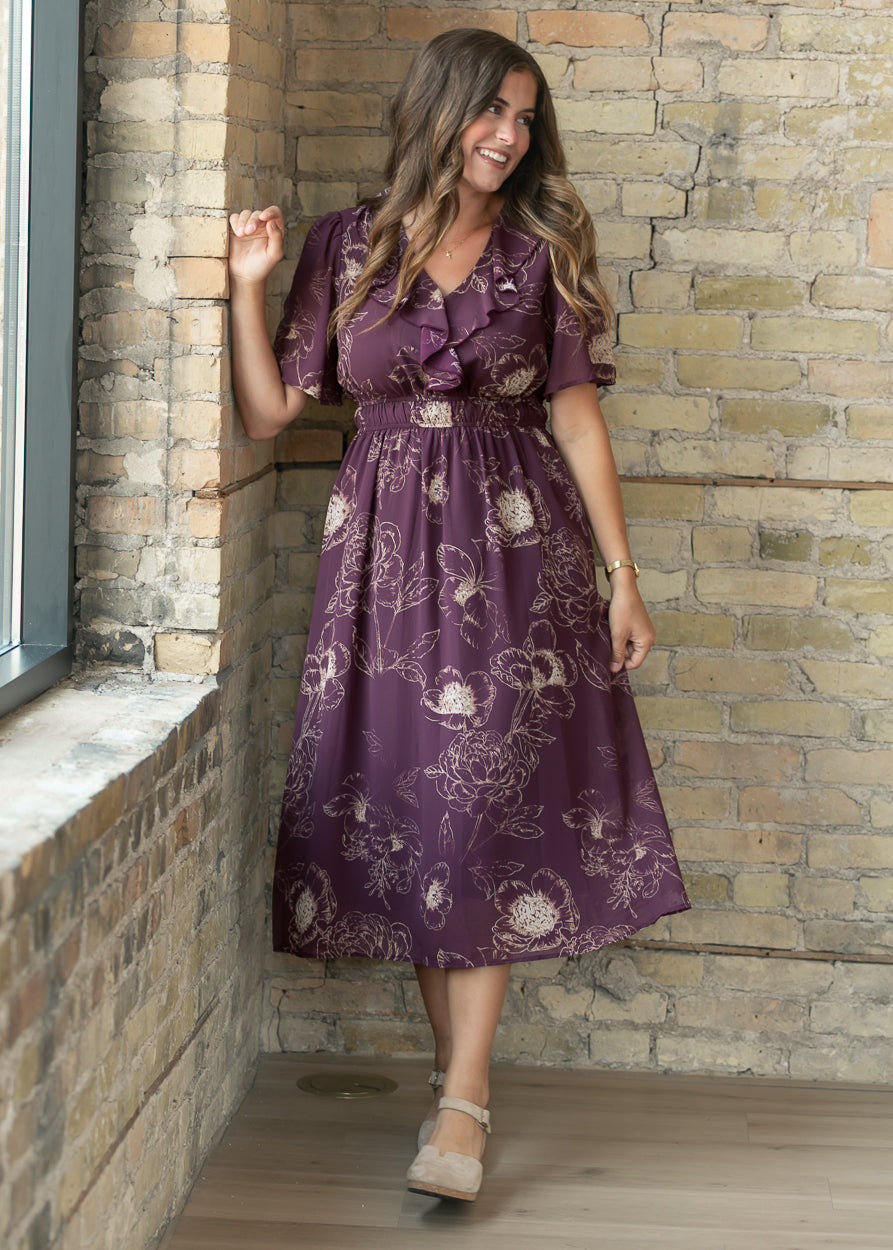 Burgundy Woven Midi Dress FF Dresses S