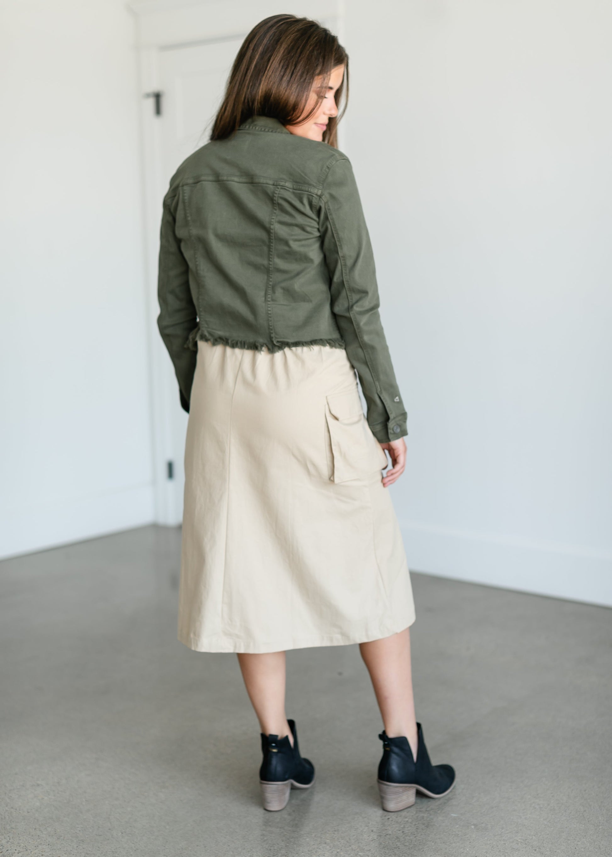 Button Down Cargo Pocket Midi Skirt FF Skirts