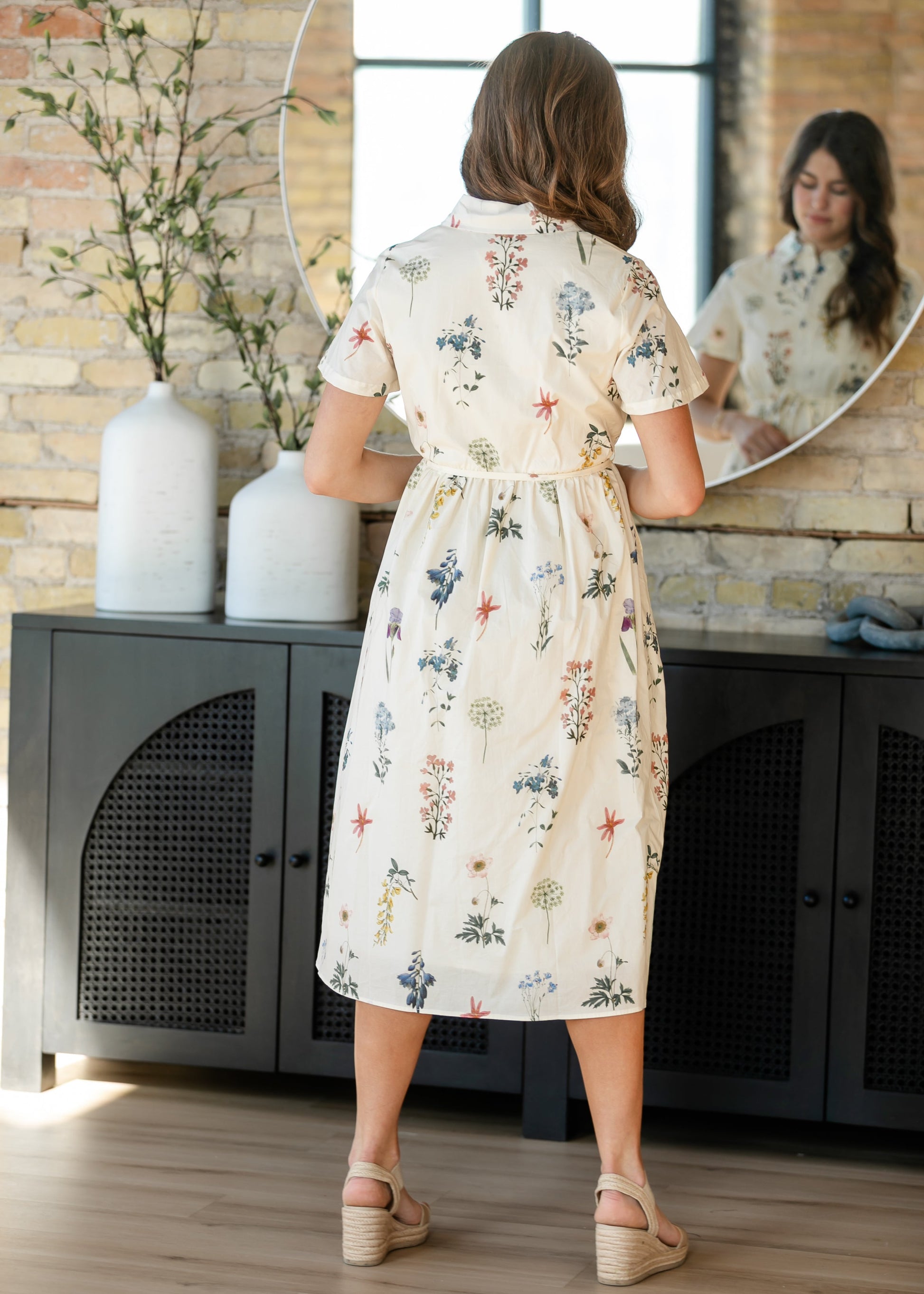 Button Down Floral Tie Waist Midi Dress S Button Down Floral Tie Waist Midi Dress S