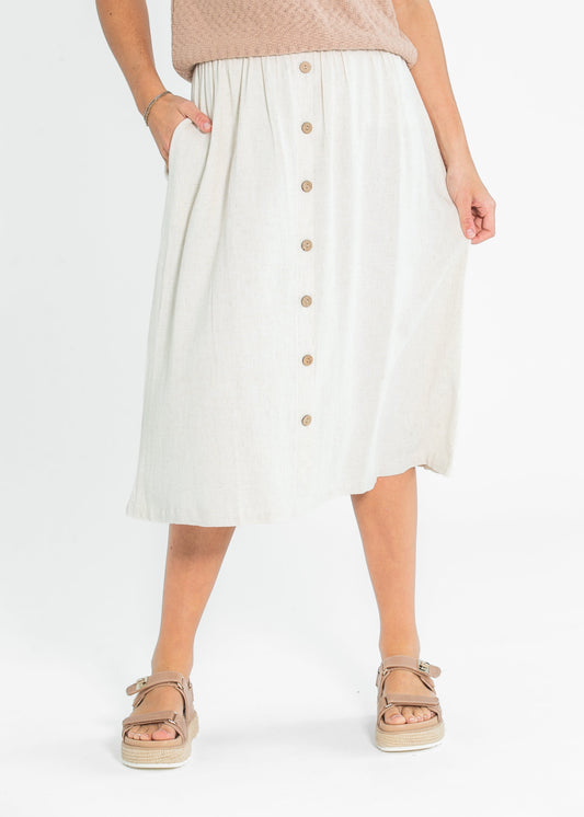 Button Down Linen Blend Midi Skirt FF Skirts