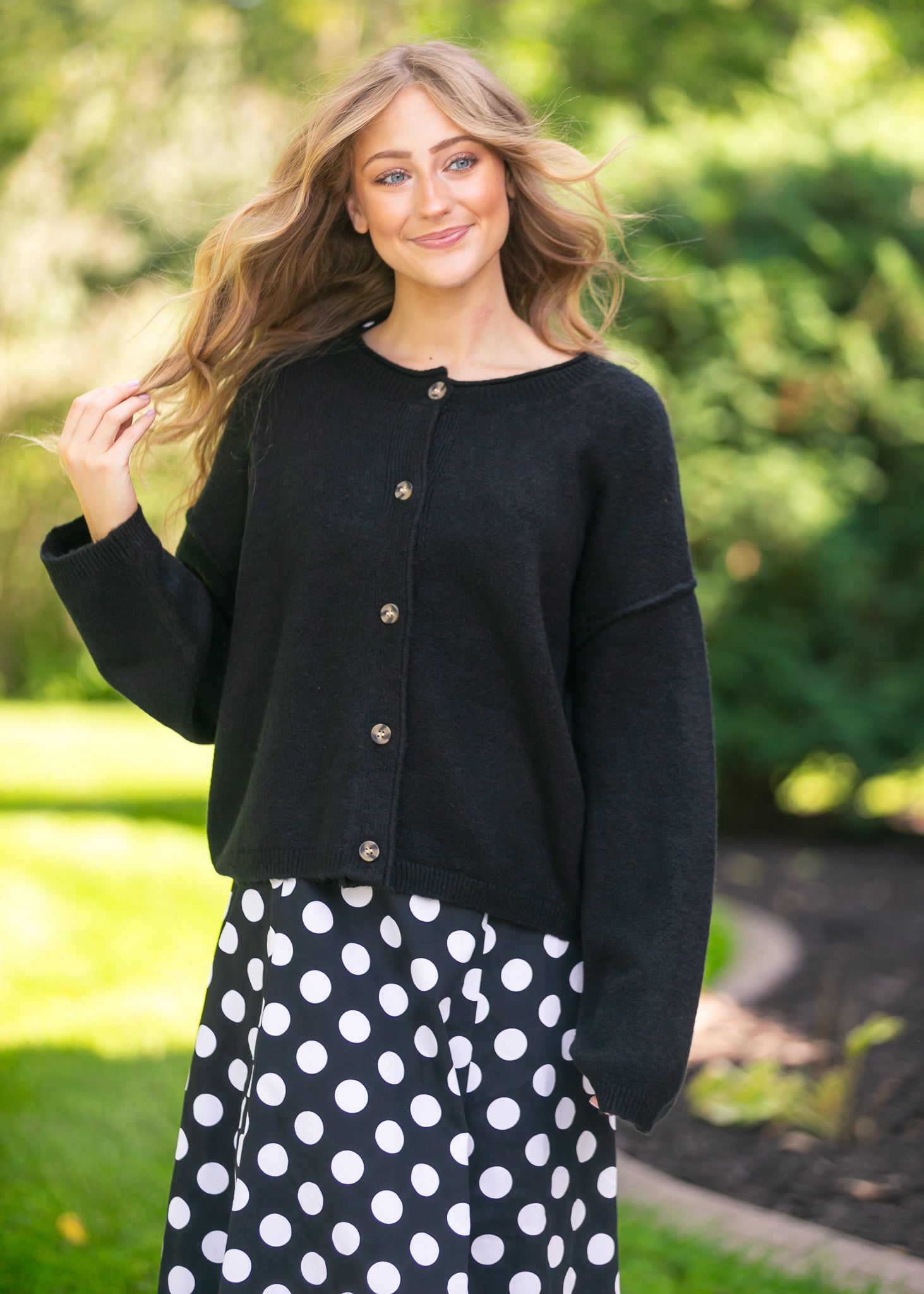 Button Down Raw Seam Cardigan FF Layering Essentials Black / S