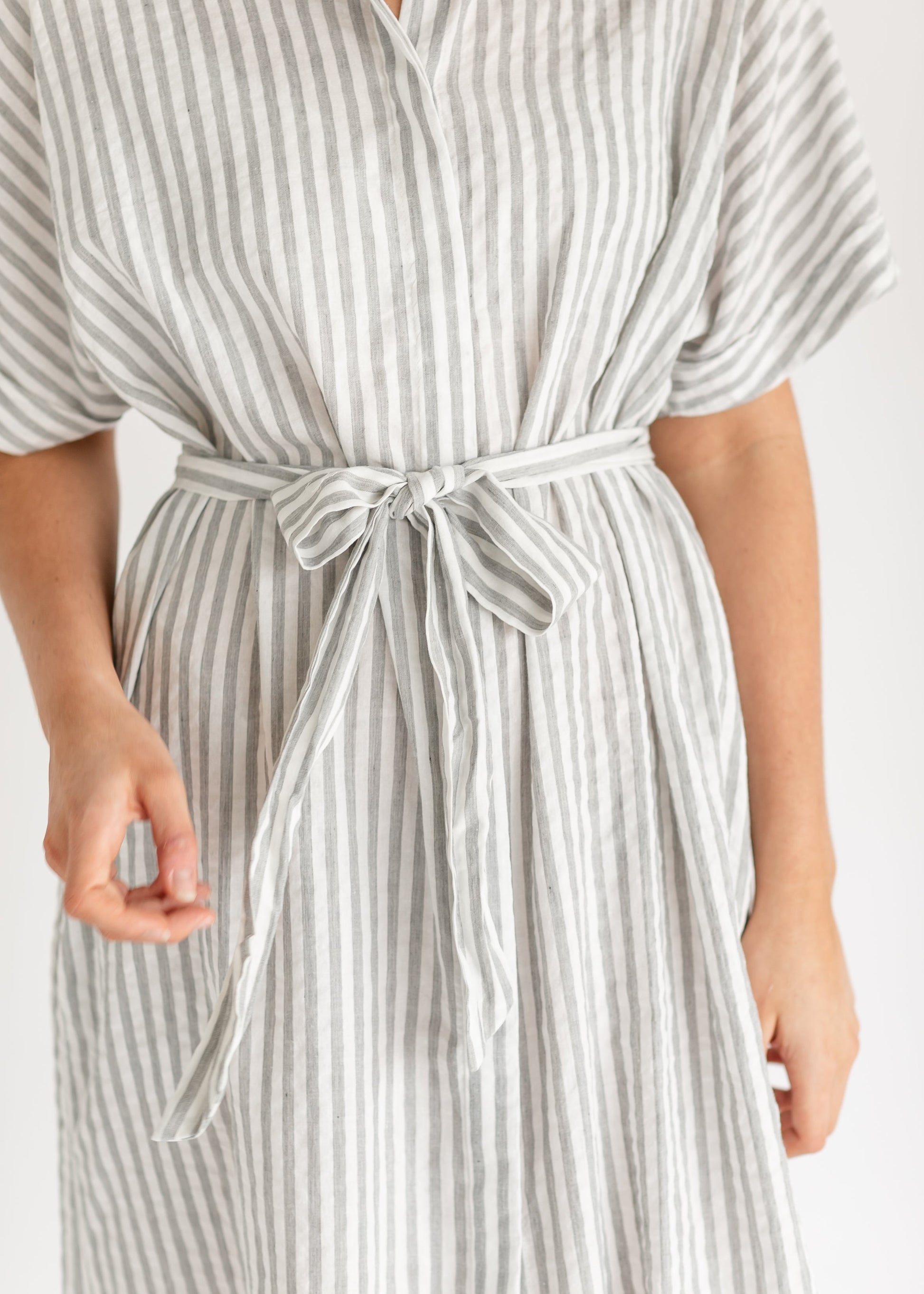 Button Down Striped Belted Shirt Dress FF Dresses