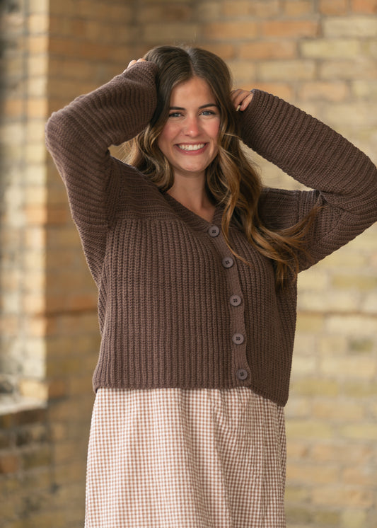 Button Front Espresso Sweater Cardigan FF Layering Essentials