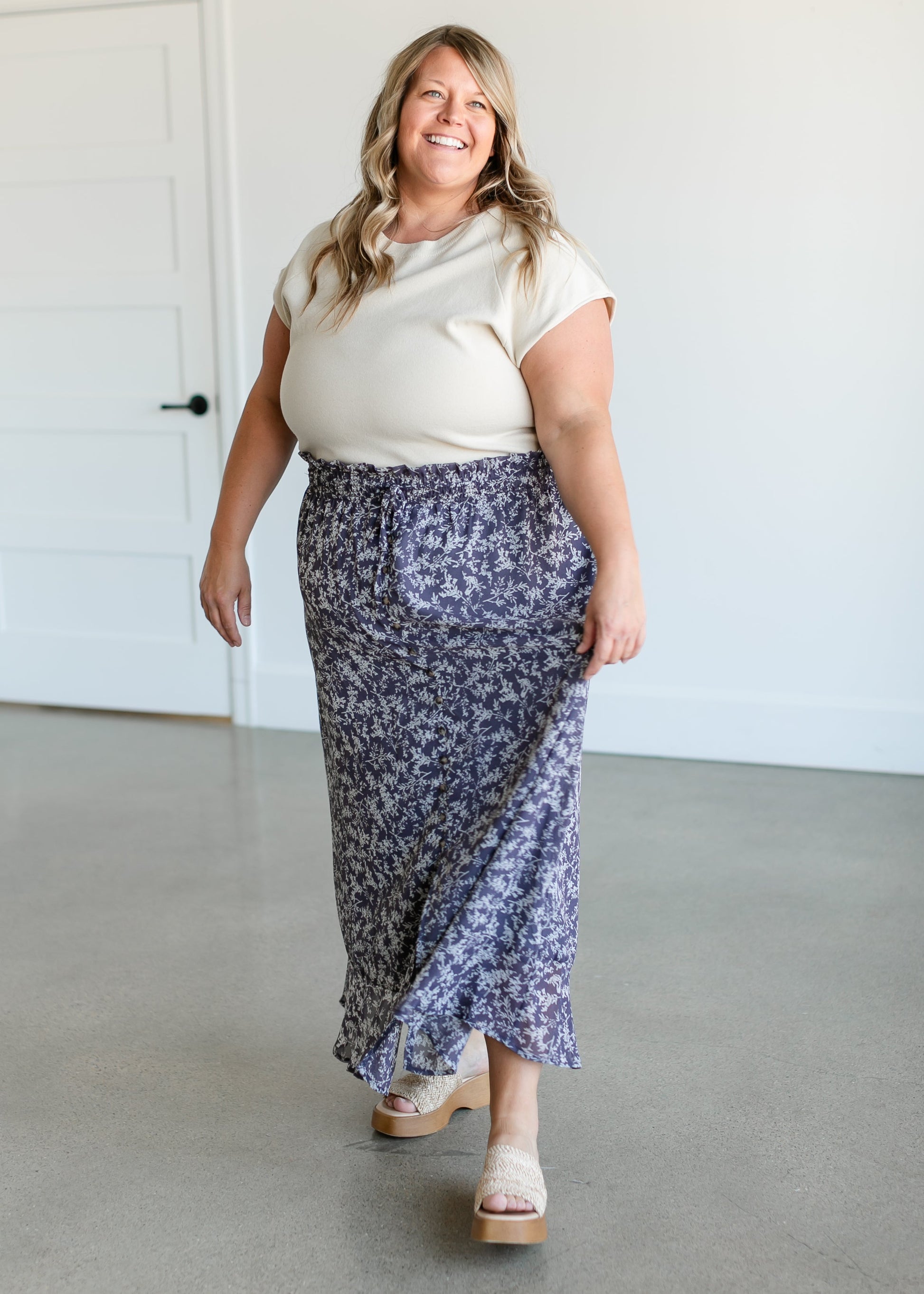 Button Front Floral Maxi Skirt FF Skirts