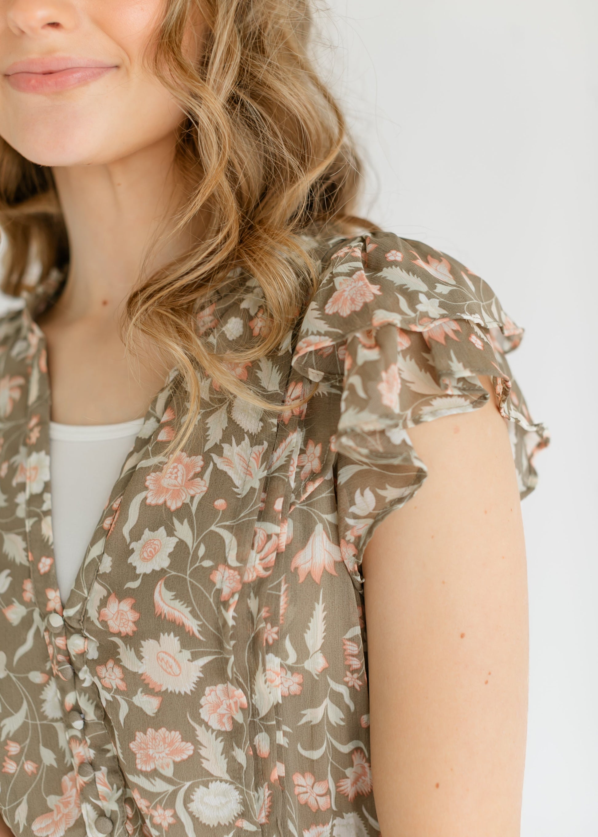 Button Front Floral Tiered Midi Dress FF Dresses