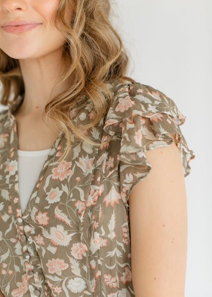 Button Front Floral Tiered Midi Dress FF Dresses