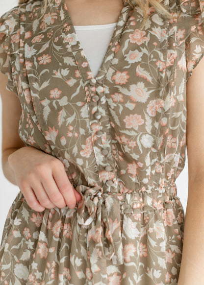Button Front Floral Tiered Midi Dress FF Dresses