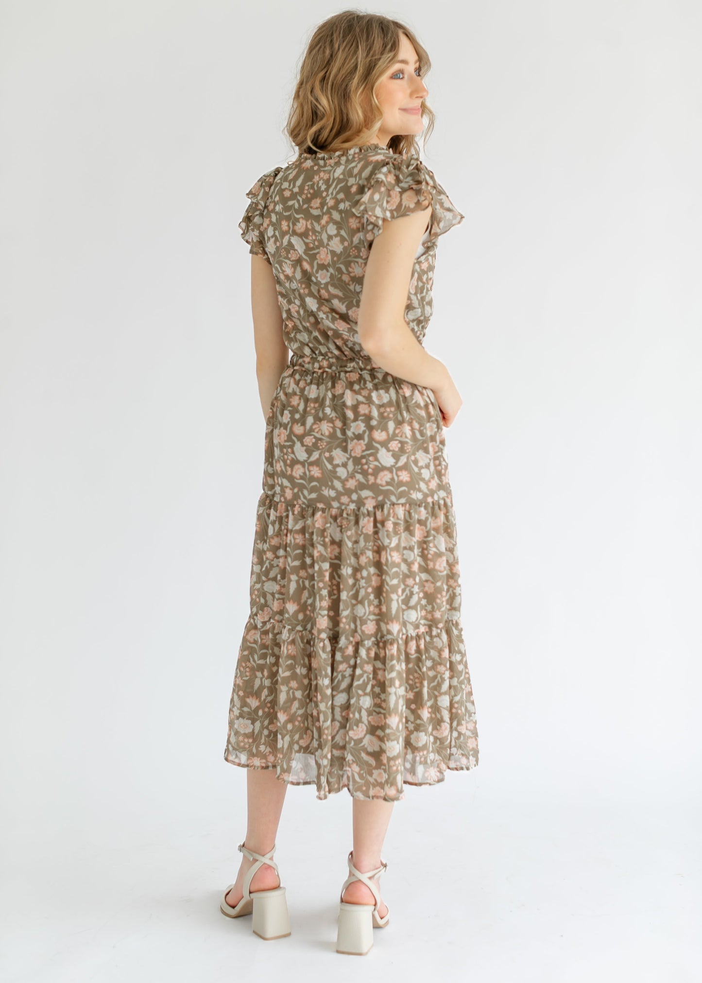 Button Front Floral Tiered Midi Dress FF Dresses