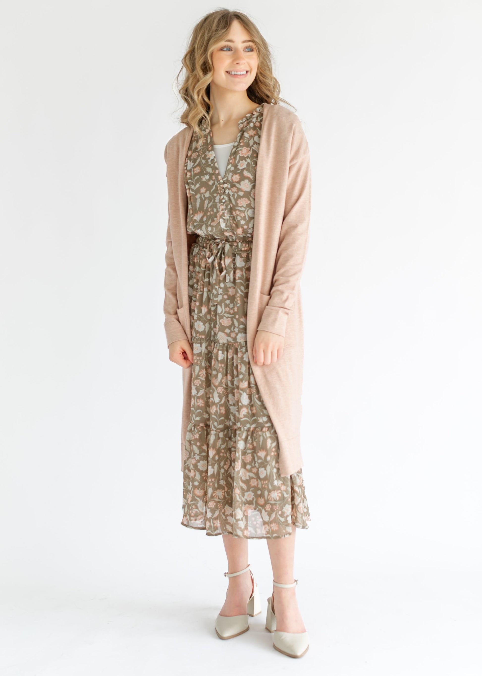 Button Front Floral Tiered Midi Dress FF Dresses