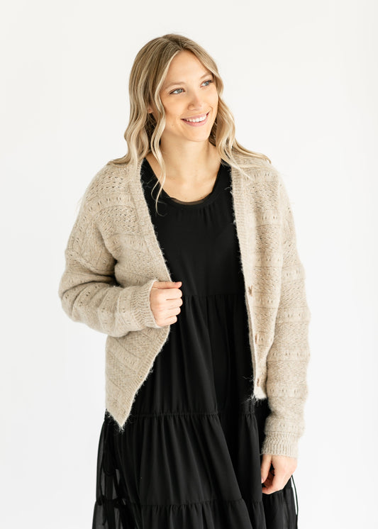 Button Front Knit Cardigan FF Tops