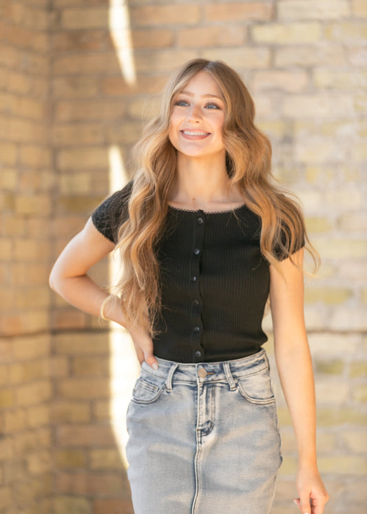 Button Front Ribbed Knit Vest FF Layering Essentials