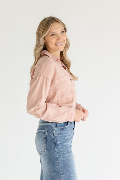 Button Up Chambray Top FF Tops