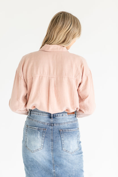 Button Up Chambray Top FF Tops