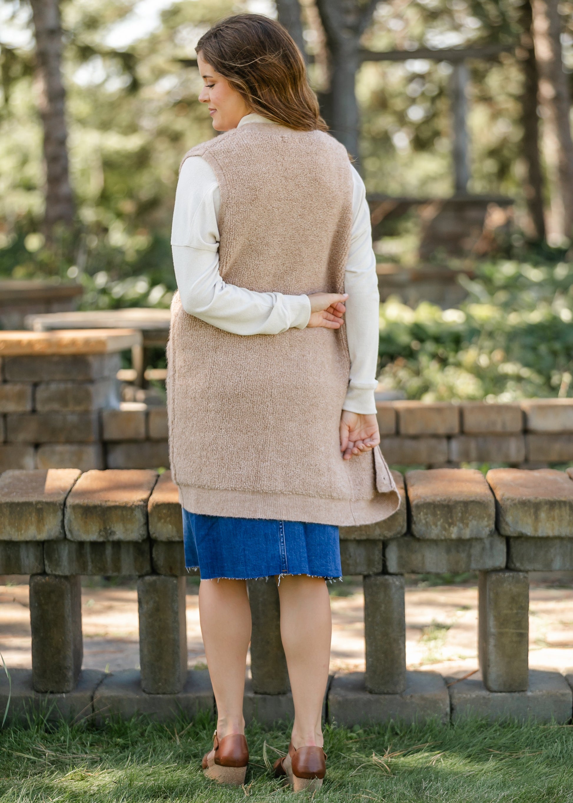 Button Up Teddy Knit Long Vest FF Layering Essentials