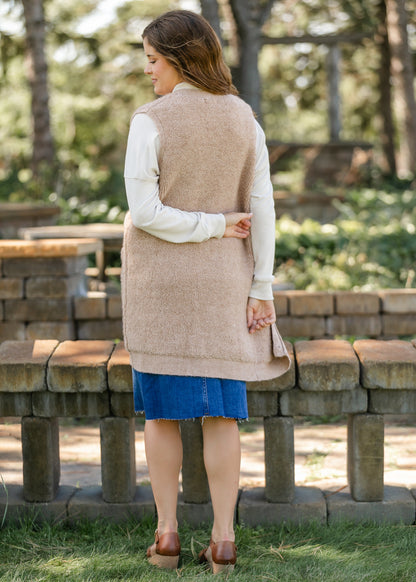 Button Up Teddy Knit Long Vest FF Layering Essentials