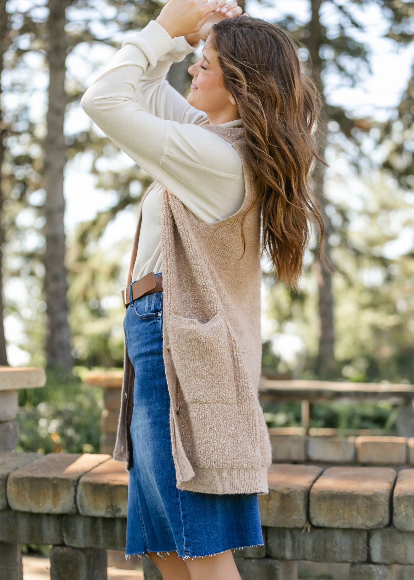 Button Up Teddy Knit Long Vest FF Layering Essentials