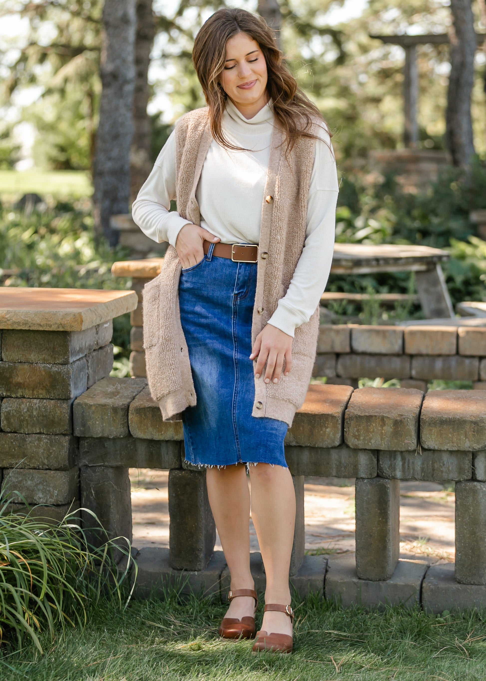 Button Up Teddy Knit Long Vest FF Layering Essentials