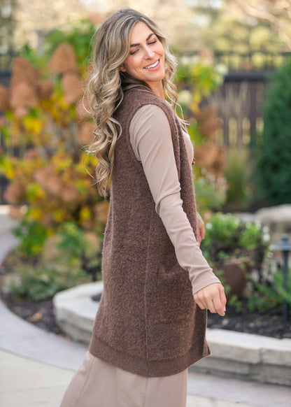 Button Up Teddy Knit Long Vest FF Layering Essentials