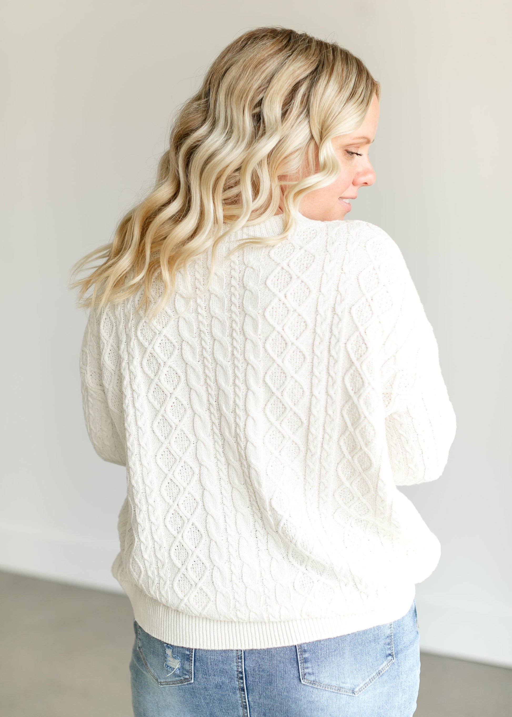 Cable Knit Crewneck Sweater FF Tops