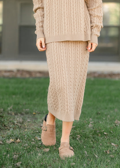 Cable Knit Midi Sweater Skirt FF Skirts