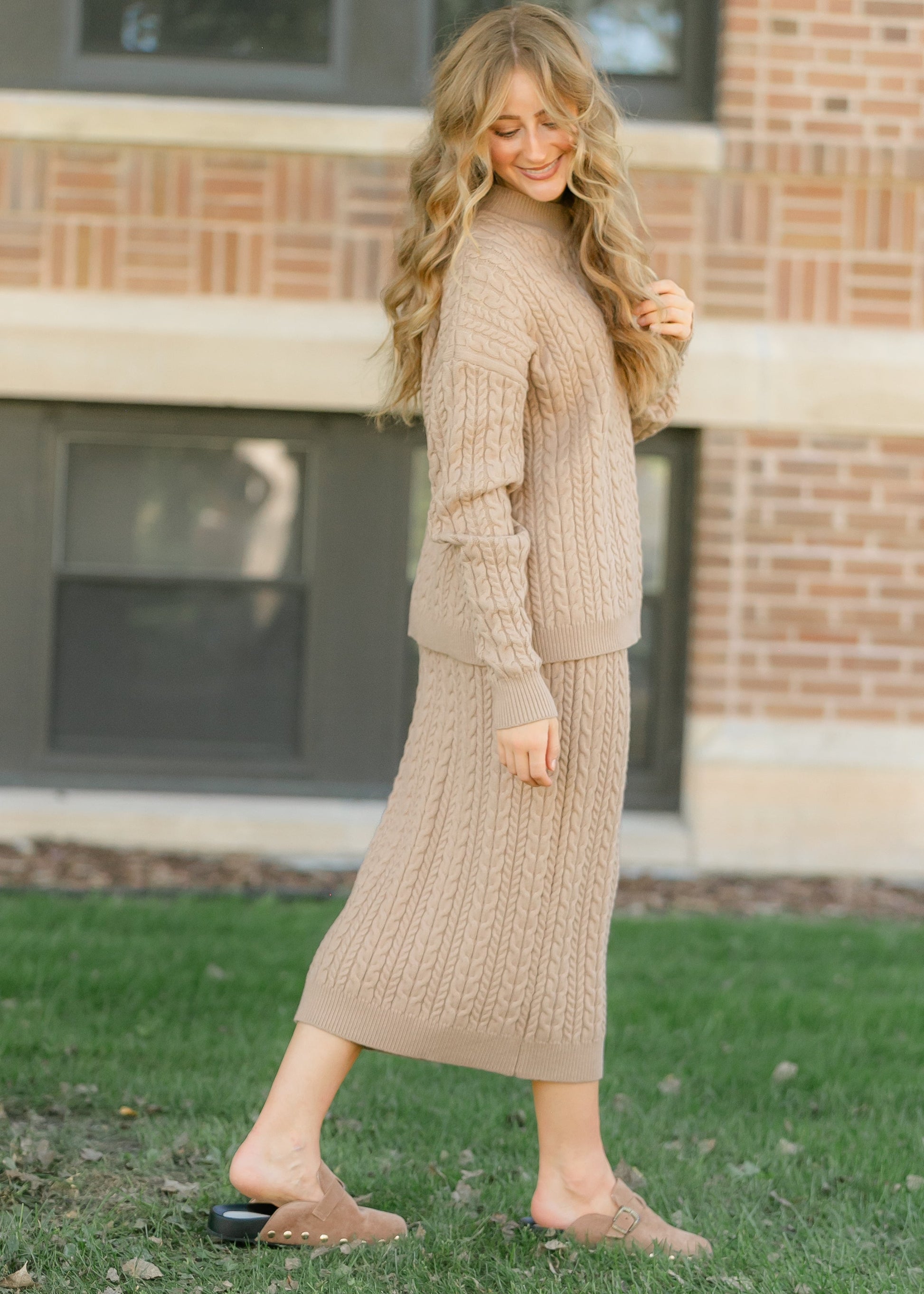 Cable Knit Midi Sweater Skirt FF Skirts