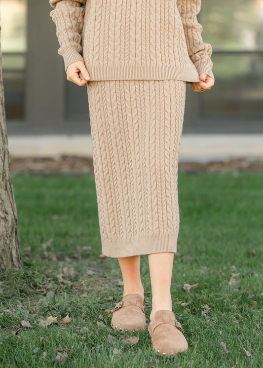 Cable Knit Midi Sweater Skirt FF Skirts