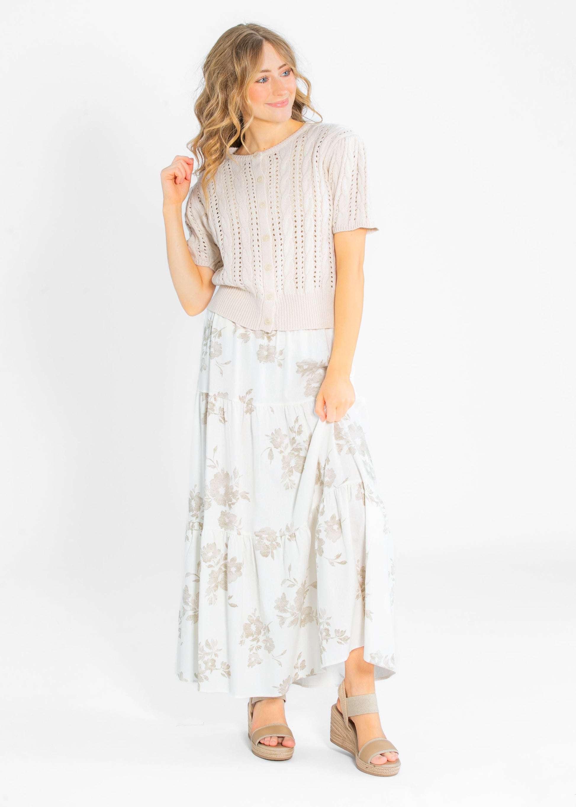 Cable Knit Puff Sleeve Cardigan FF Tops