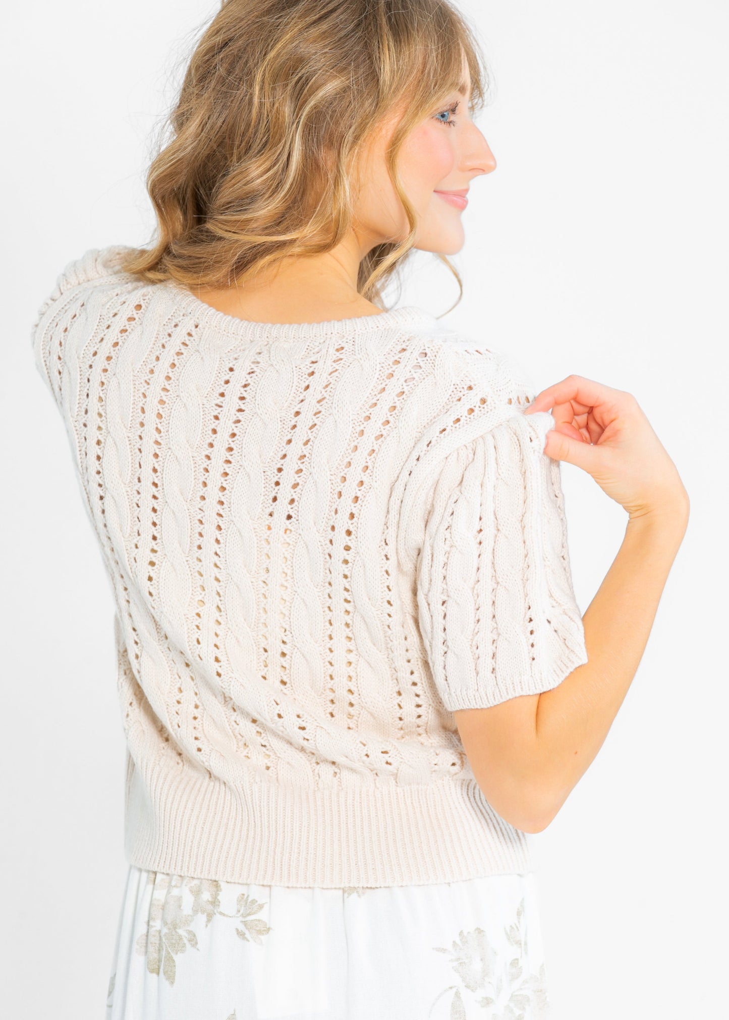 Cable Knit Puff Sleeve Cardigan FF Tops
